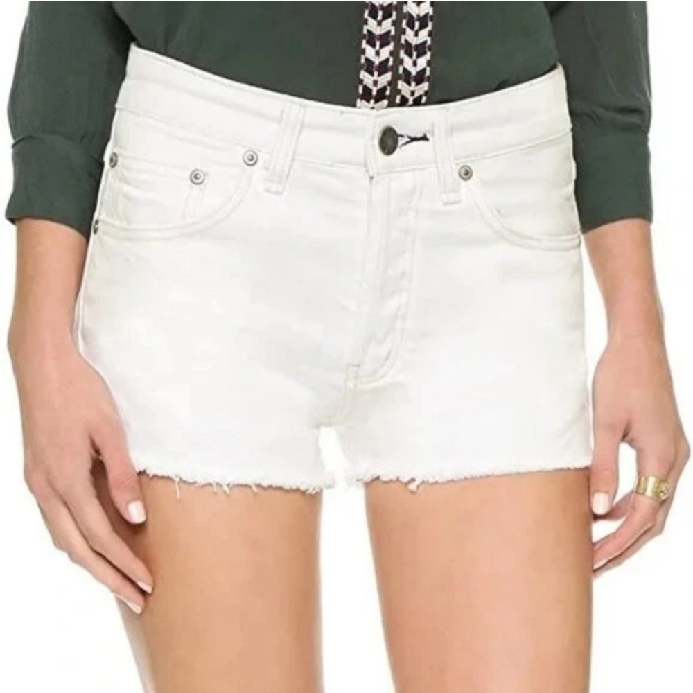 Free People Womens White Uptown Button Fly Cut Off Raw Hem Denim Shorts Size 27